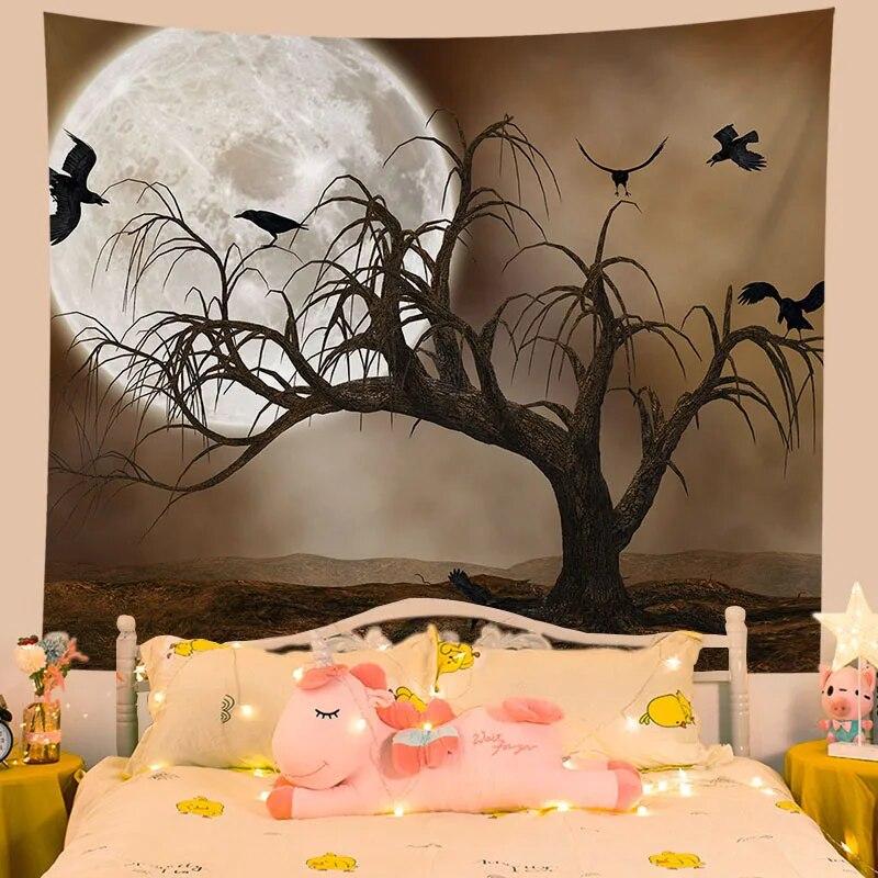 Tapestry Flower Moon Night Home Aesthetics Living Room Wall Decoration Hanging Background Cloth