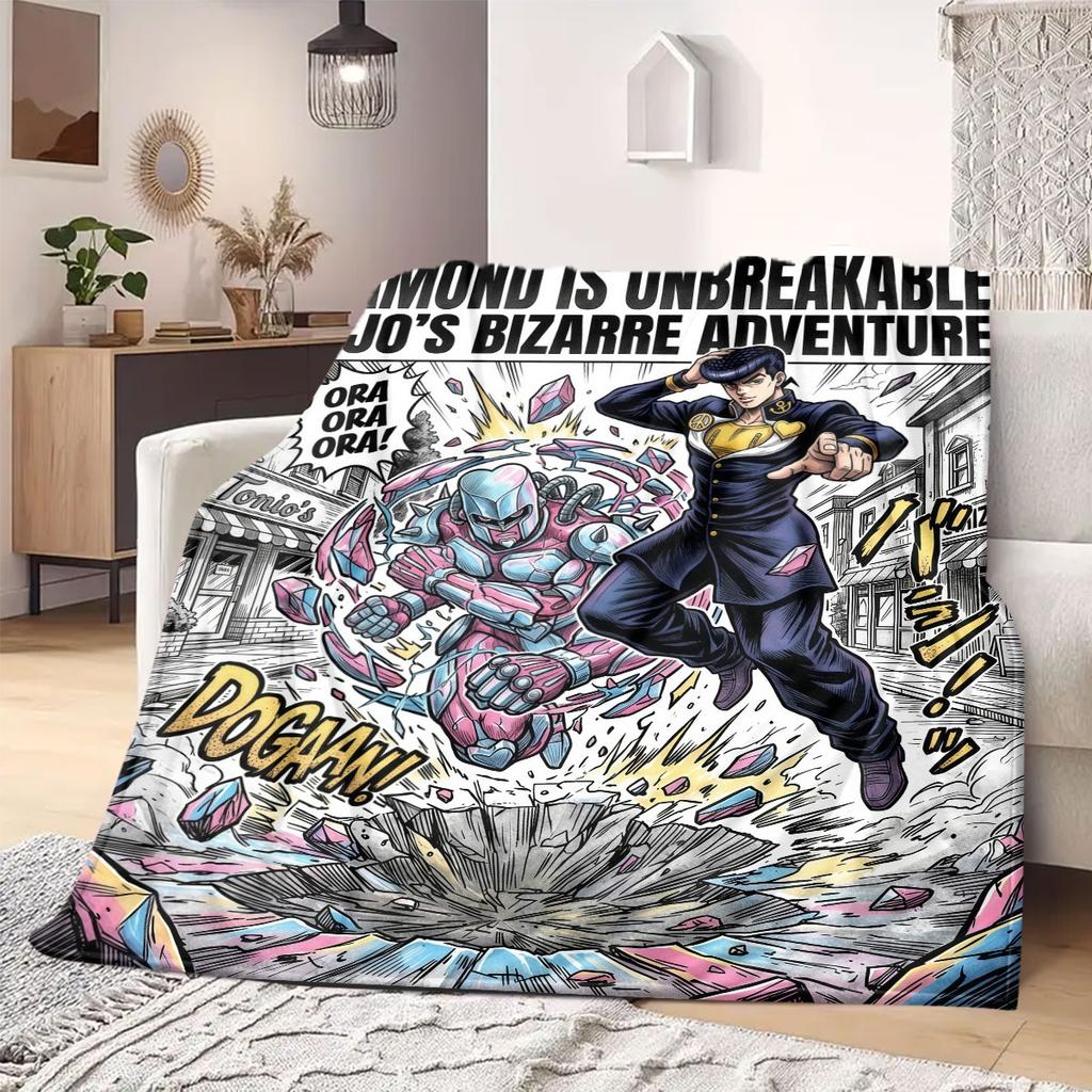JOJO Bright 2D Print Flannel Blanket, Anime Theme for Bed Couch, Soft Travel Picnic Throw Blanket_LIAN