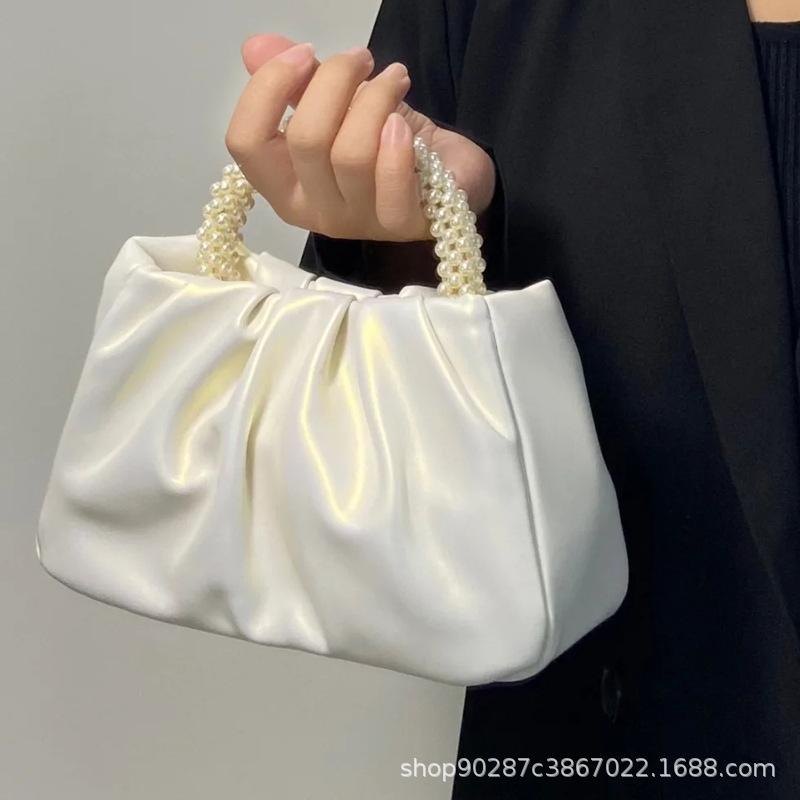 Girl Cute Mini Cloud Pleated Bag New Pearl Handbag Women's Fashion Versatile Shoulder Messenger Bag