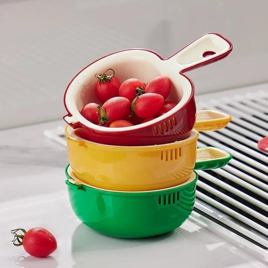 Cesta Escurridora Doble Capa con Estructura de Diseño de Bloqueo Colador Drenaje Fácil Compacto Colador de Frutas para Arándanos Uvas Tomates Cherry