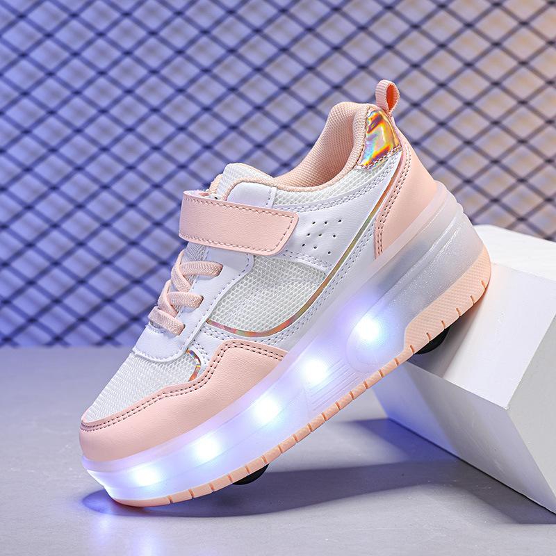 Детские роликовые кроссовки Новые мальчишеские студенческие кроссовки на колесиках ролики заряжаемые светящиеся кроссовки Девочки 29