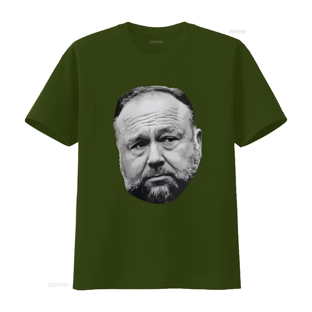 ALEX JONES Face Original Art T Shirt for Men Unique Design High Quality Print Vintage Washed Slightly Designer Clothes Fashion