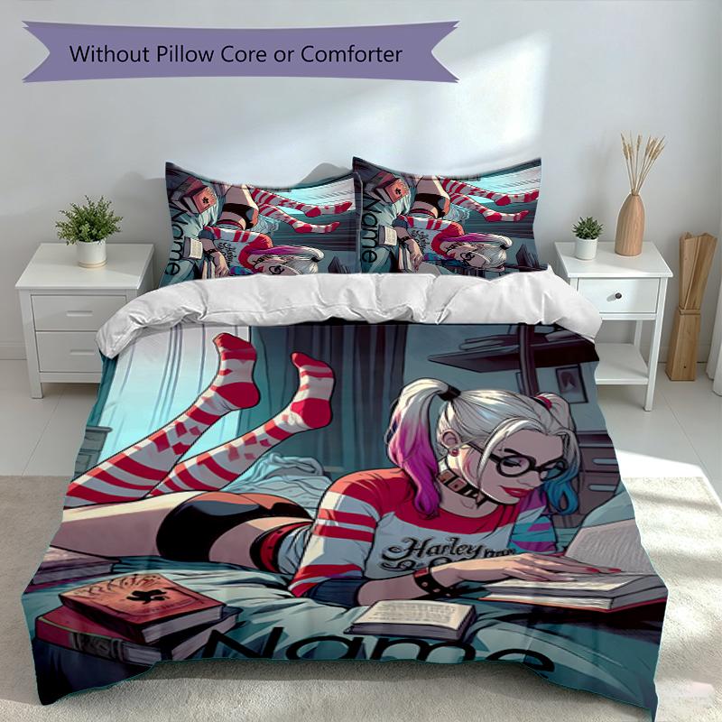 3pcs Custom Name Harley Quinn and the Joker Set,Includes 1 Duvet Cover and 2 Pillowcases,All-season Bedroom Decor