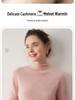 Women's Cashmere Knit Pullover: Seven-Stitch Rolled Hem, Half-High Collar, Solid Color Sweater