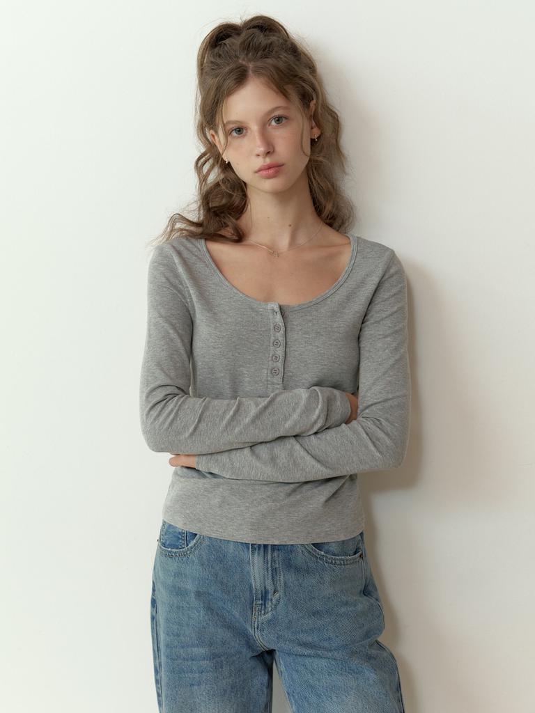 Liel Sherry Button U T-Shirt (Gray)