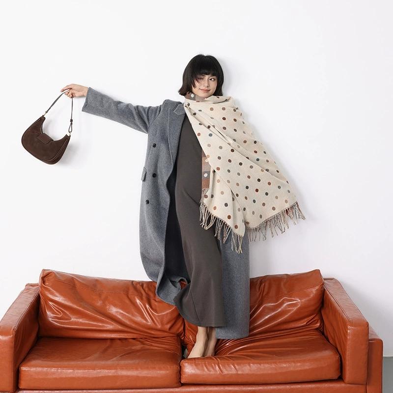 Fringe Polka Autumnwinter Faux Cashmere Scarf For Women Long Warm Air Conditioner Embroidered Wrap Large Thickened Scarves