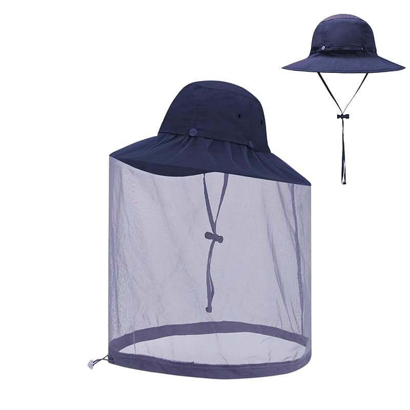 

[Soxbang] Insect repellent hat with net wide brim chin strap Insect net UV protection UV cut sun hat Sweat absorbent and quick drying frivolous insect
