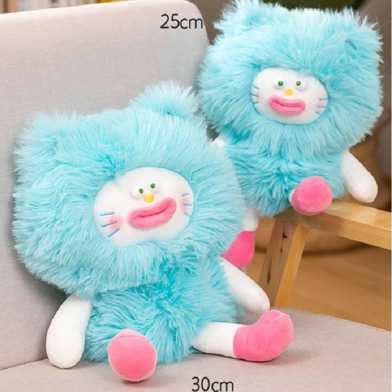 Quirky Long-haired Plush Toy Cute Pillow For Kids Blue Cat Pp Cotton Stuffed Animal