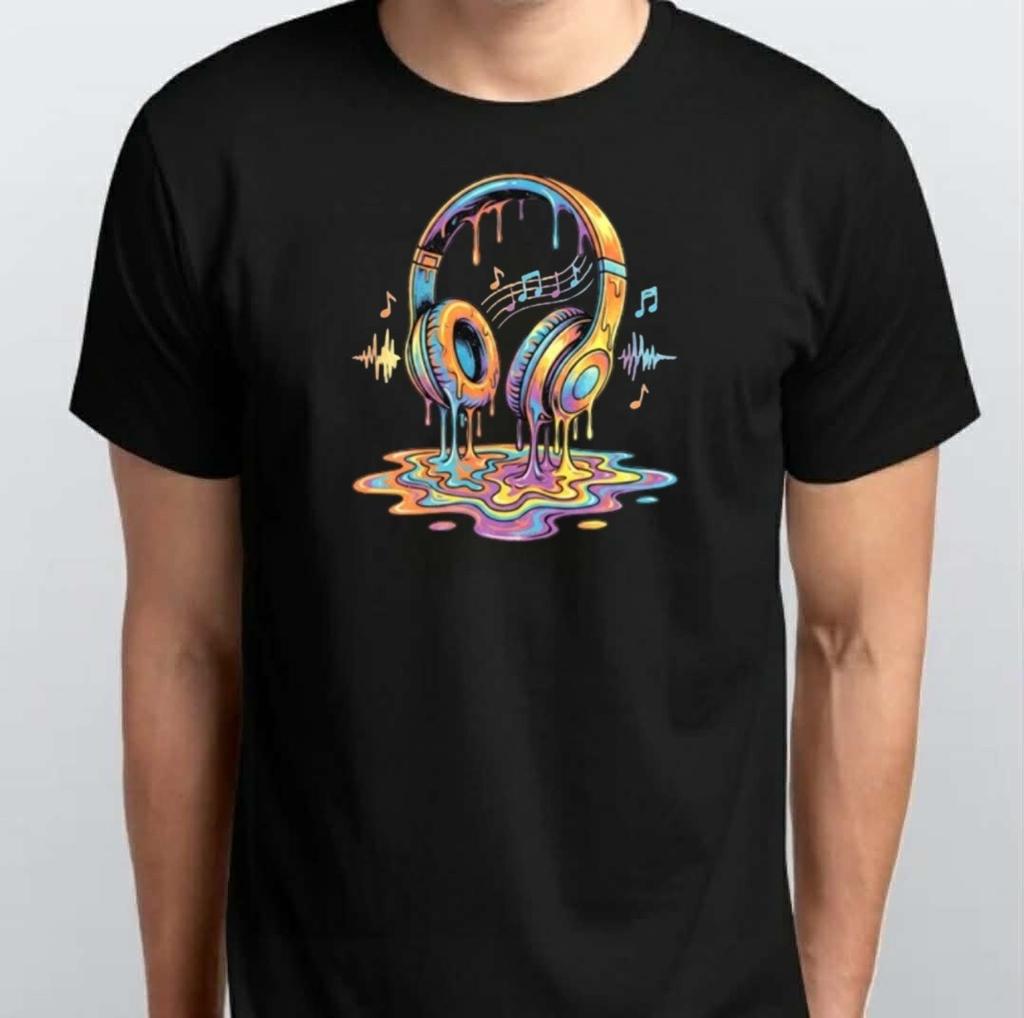 Colourful Melting Headphones Graphic T-SHIRT S M L XL XXL 3 4 XL Black White