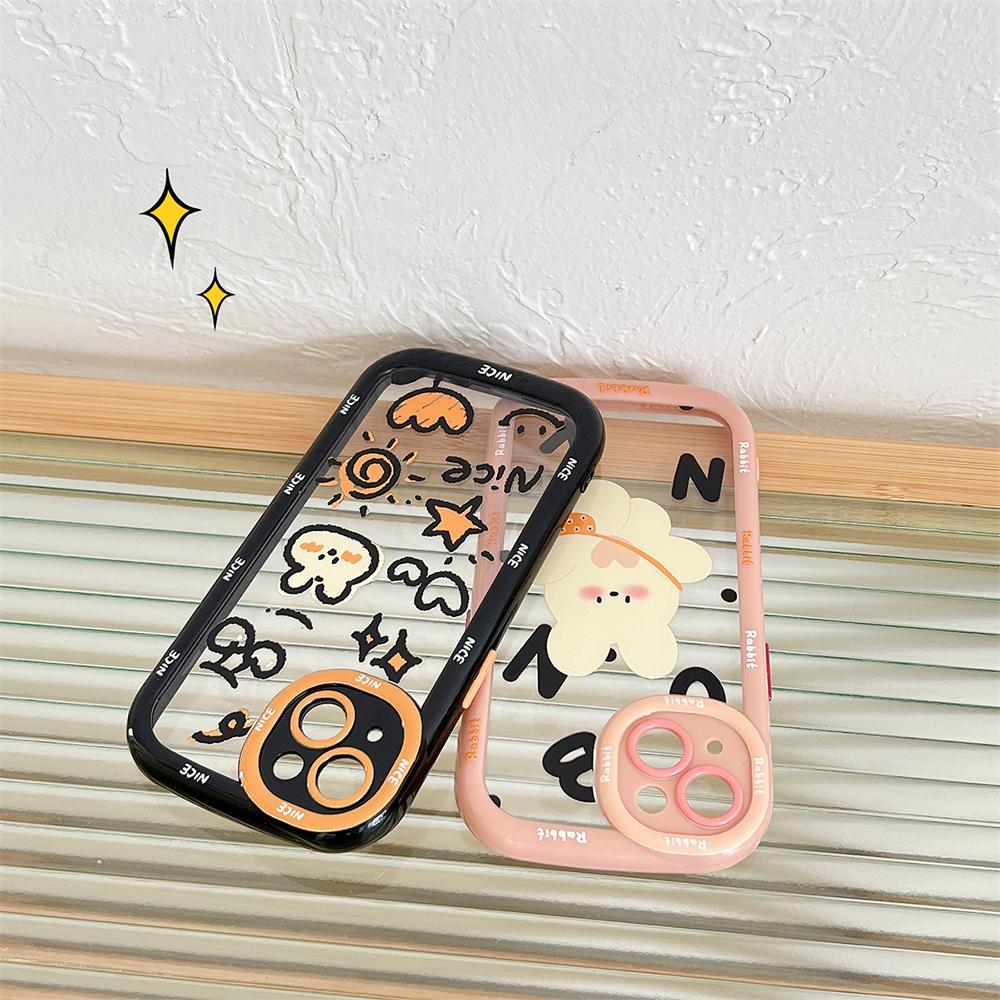 Cute Rabbit Cartoon Bunny Shockproof Bumper Phone Case For Iphone 14 11 12 13 Pro Max Funny Letters Soft Clear Back Cover Case