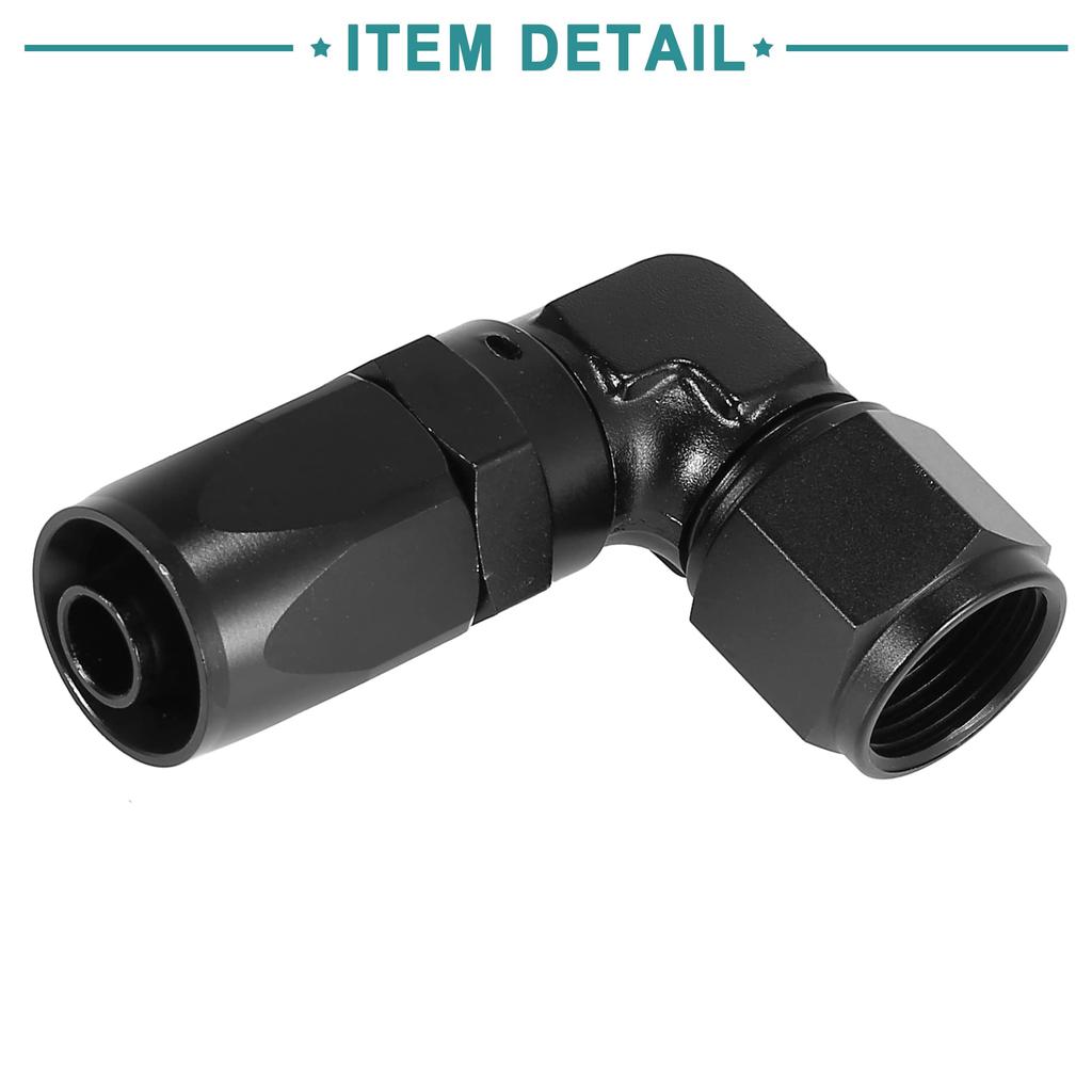 ACROPIX Fuel Line Hose End Fitting Female Swivel Coupler Hose Union Aluminum Alloy 90 Degree AN8 Black 1pcs