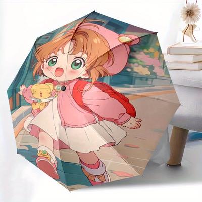 Sakura Avalon Automatisches Öffnen/Schließen Cartoon-Regenschirm Niedlicher Regenschirm mit Niedlichem Design, Tragbarer 3-fach Kompakter Regenschirm für Männer & Frauen