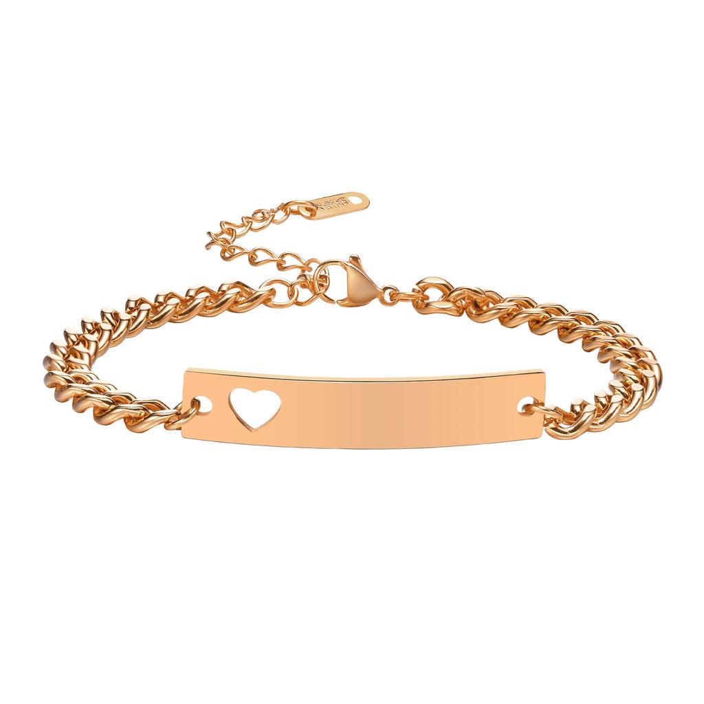 Vnox Free Custom Bracelets for Men Women, Stainless Steel Hollow Heart Bangle, Couple Promise Love Gift