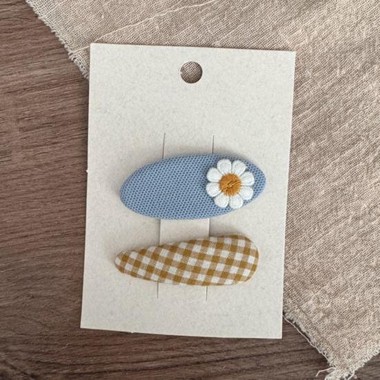 2 Stuks Meisjes Haarspeld Kat Bloem Geruit Ontwerp Omwikkeld met Stof Haarclips Borduurwerk Stof Splicing Haarspelden Lente Zomer Haaraccessoires