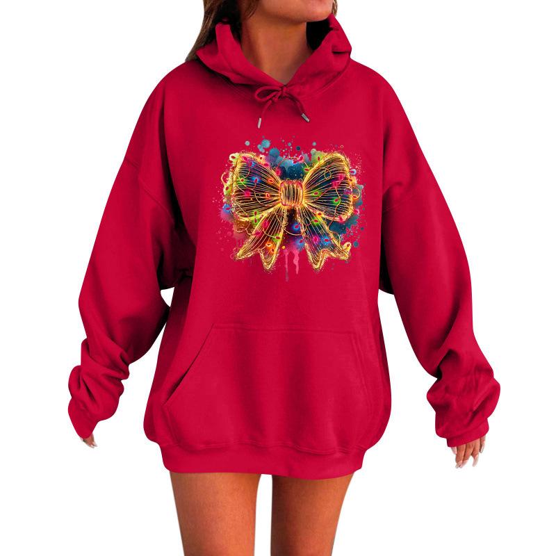 Spring 2025 European & American Trendy Unisex Bow Print Hooded Sweatshirt