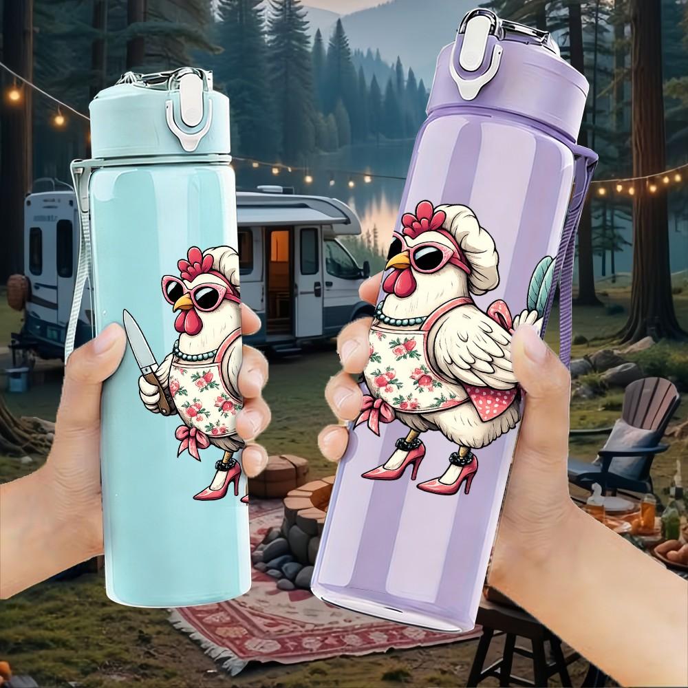 1PC Cowgirl Chicken Western Cartoon Print 750ml Color Plastic Sports Water Bottle Leakproof Flip Straw Lid Suitable for Sports Office Home Use