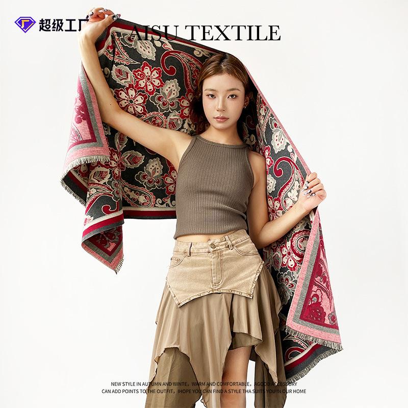 Retro scarf autumn and winter cashew temperament versatile shawl fashion jacquard outer cape scarf women's scarf