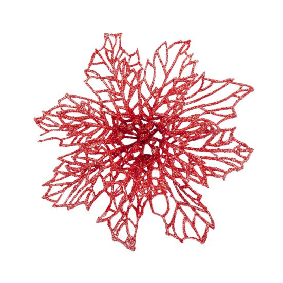 

Поддельный рождественский цветок. Красивое изысканное мастерство. Широкое применение. Поддельный рождественский цветок. Рождественская елка. Сияющий цветочный декор. Поддельный рождественский цветок. красный