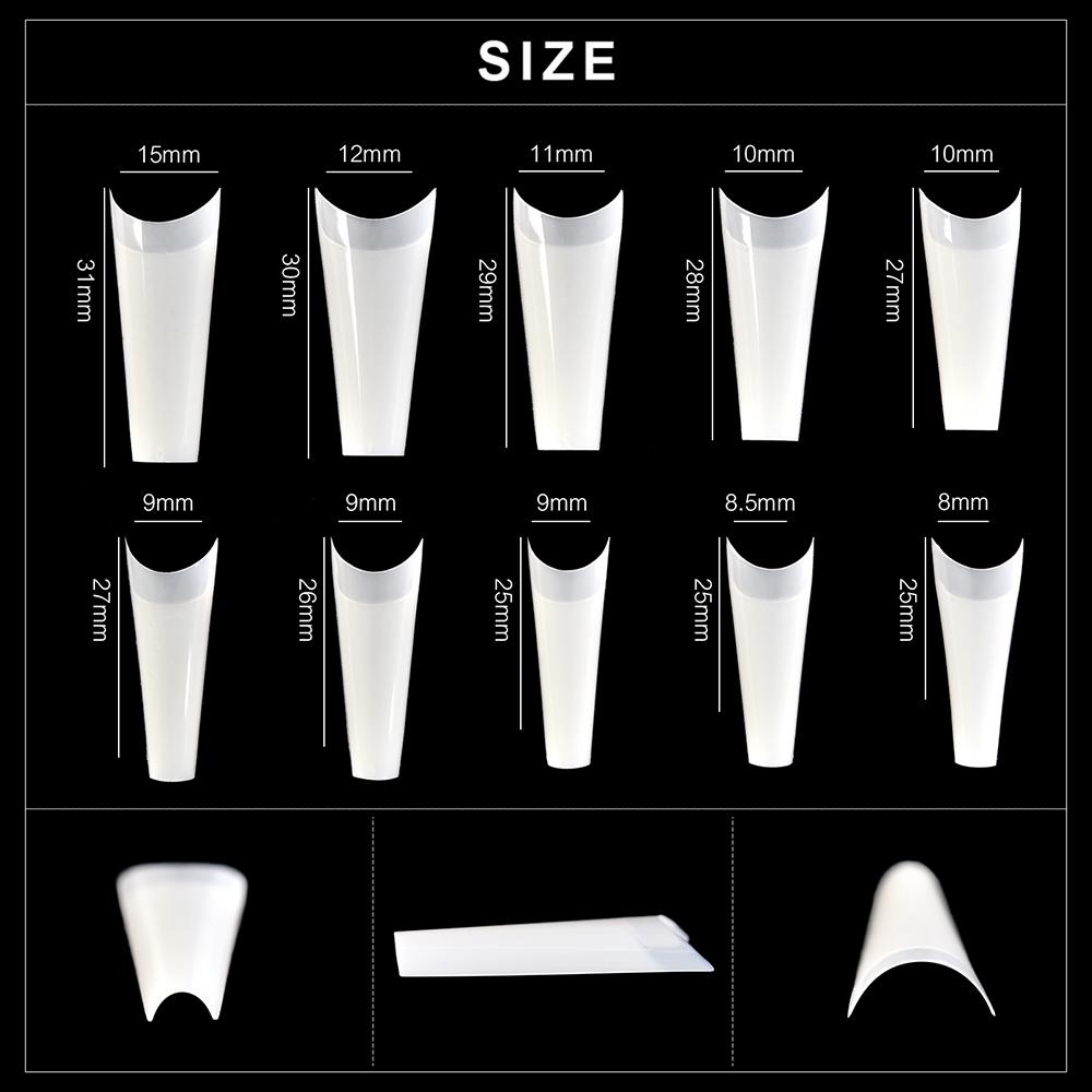 kads 500pcs Traceless Shallow Cover False Nail Tips White Nature Clear 10 Sizes Nail Art No-Crease Fake Nails Manicure Tools