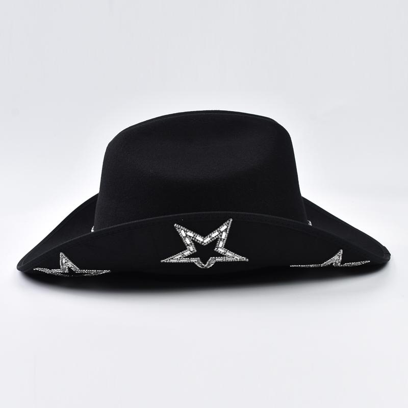 Winter Women Cowgirl Hat Wide Brim Rhinestone Star Western Hats for Wedding Carnival Rave Party Travel Costume Accessories