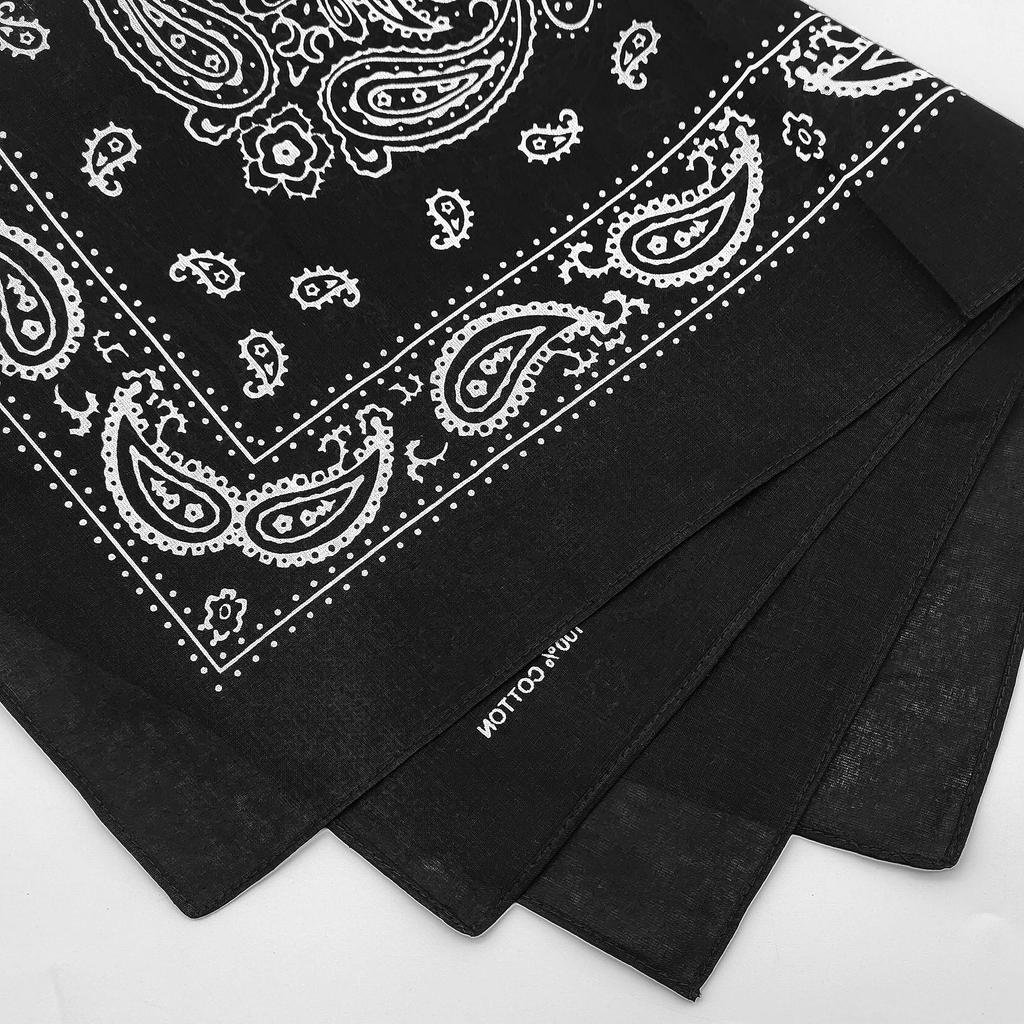 Trifong Bandana Black 100% Cotton Paisley Handkerchief Adult Bandana Cotton Cashew Unisex 55cm X 55cm Black