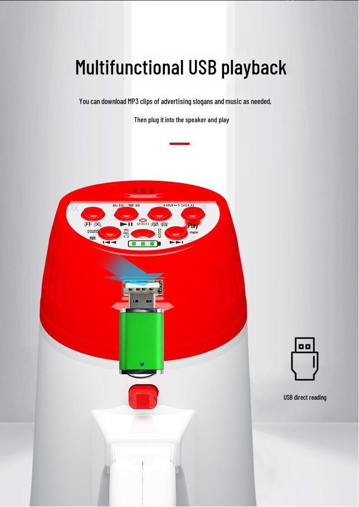 Dual Battery Outdoor Megaphone with Amplification and Recording for Stall Promotion