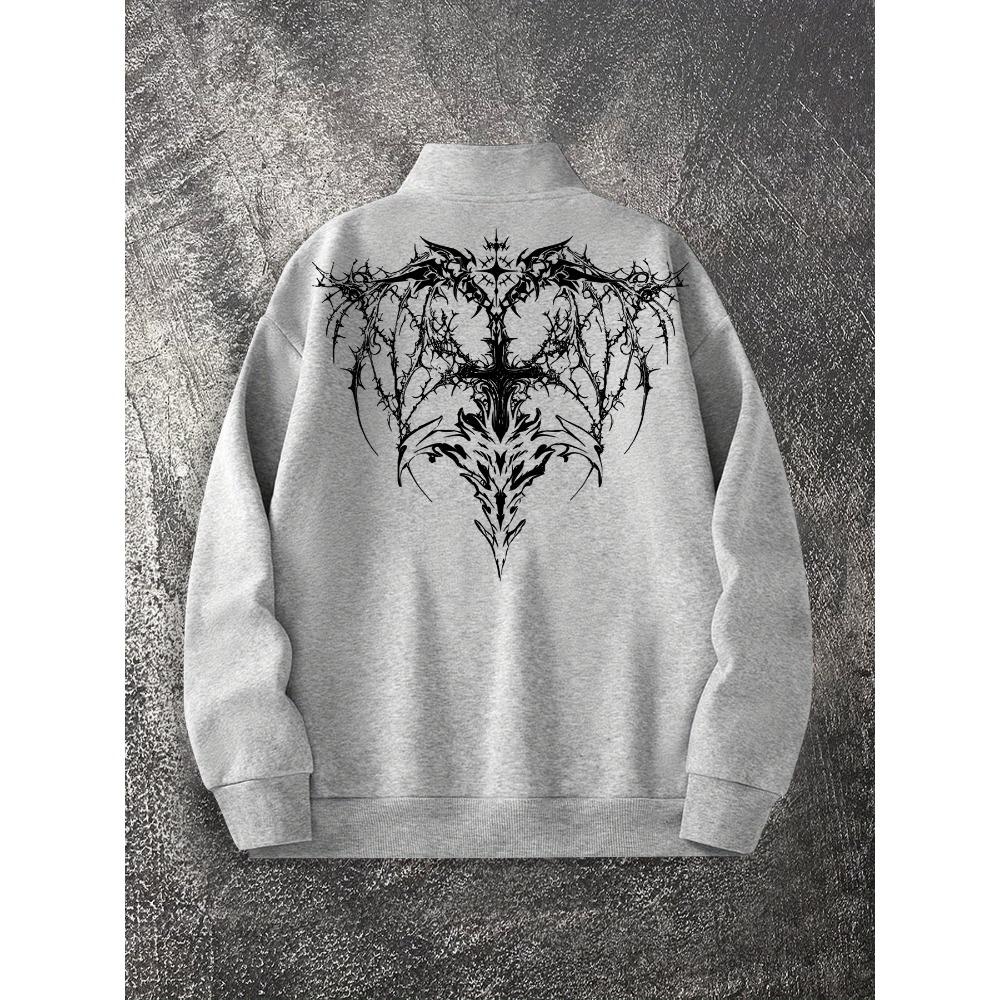 Dark Fashion Print Men's Zip-Up Stand Collar Shirt, Trendy Streetwear Hoodie for Casual Occasions