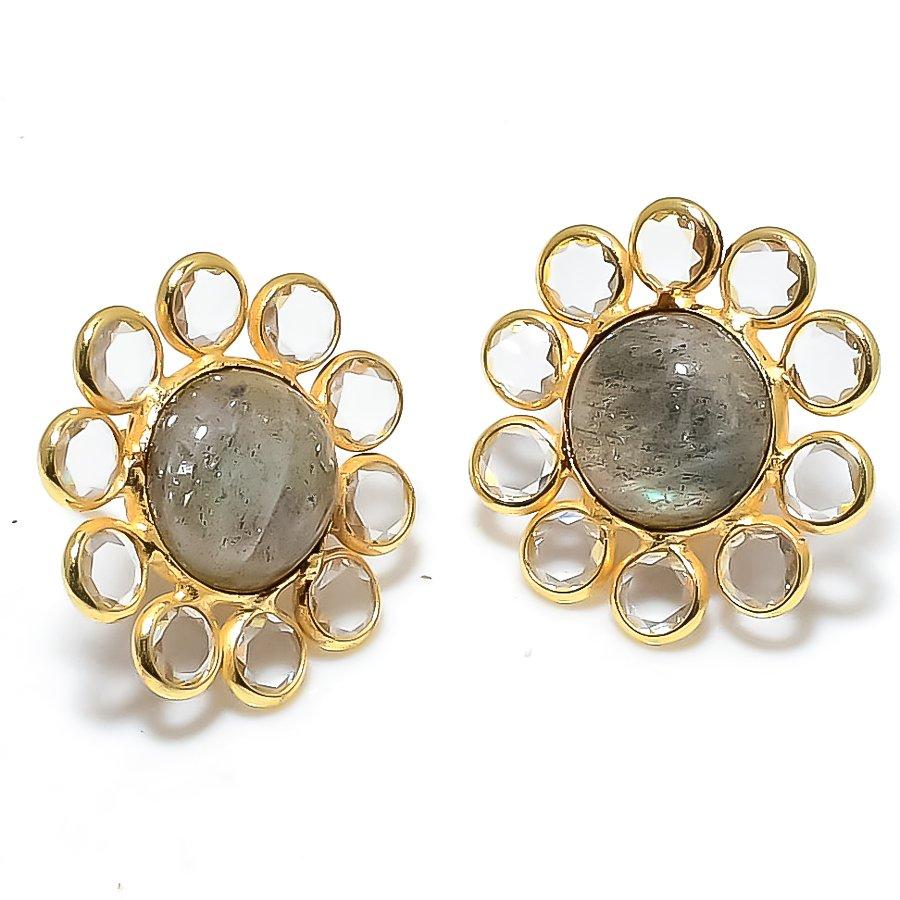 Labradorite, Topaz Gemstone 925 Sterling Silver Jewelry Earring 0.79" GK-6112