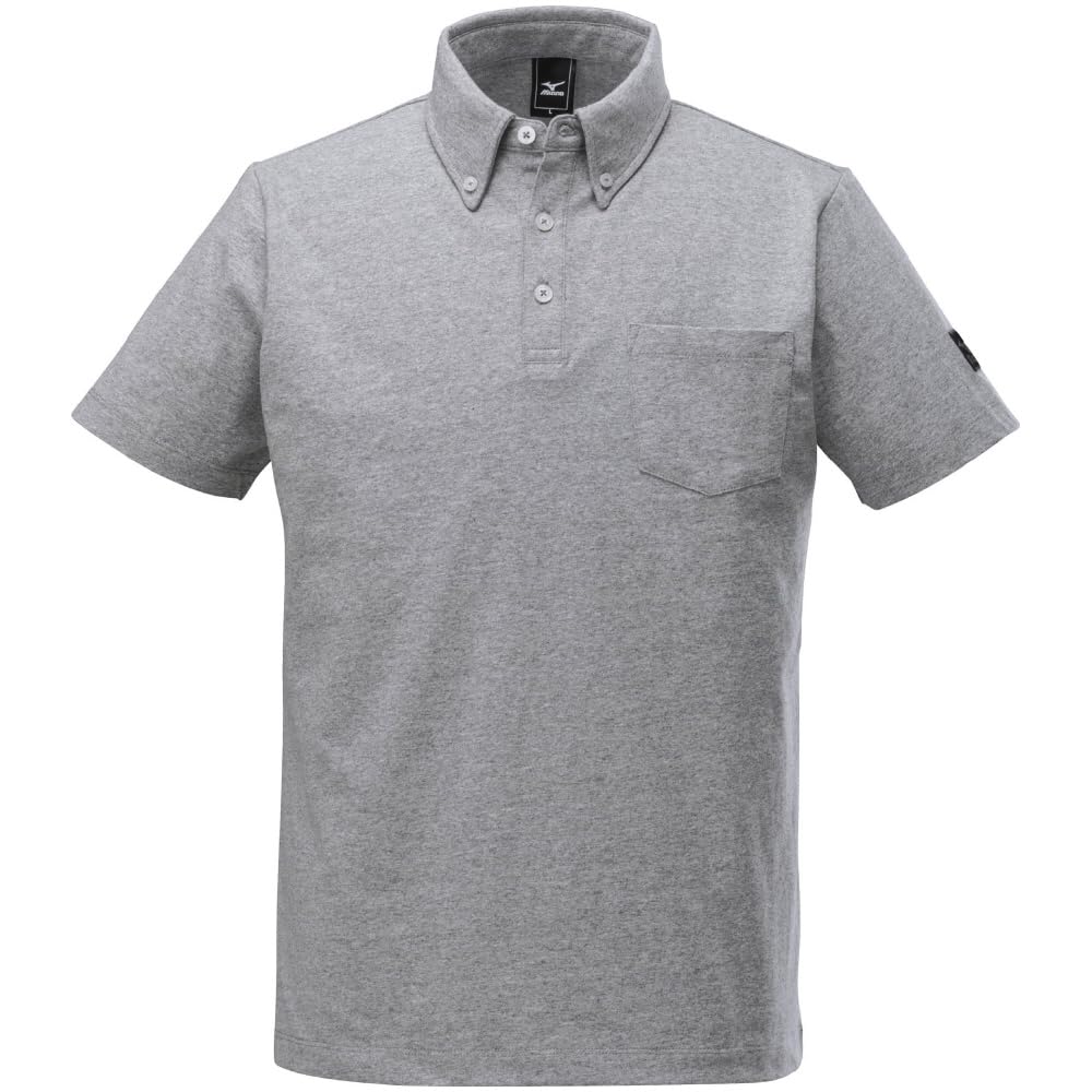 Mizuno Polo Easy To Move Outdoor Deodorizing Gray Heather Men's Water-Repellent Short-Sleeve Button-Down Shirt, C2JA2153, In, Sports, Tape,