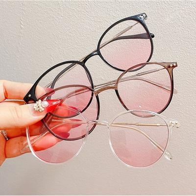 3Pcs Tender Blush Anti Radiation Eyeglasses for Women Round Frame Sun Glasses