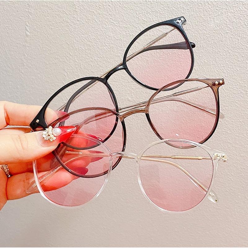 3Pcs Tender Blush Anti Radiation Eyeglasses for Women Round Frame Sun Glasses