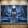 2D Winter Grey Wolf Backdrop Moonlit Snow Forest Waterfall Nature Photography Background