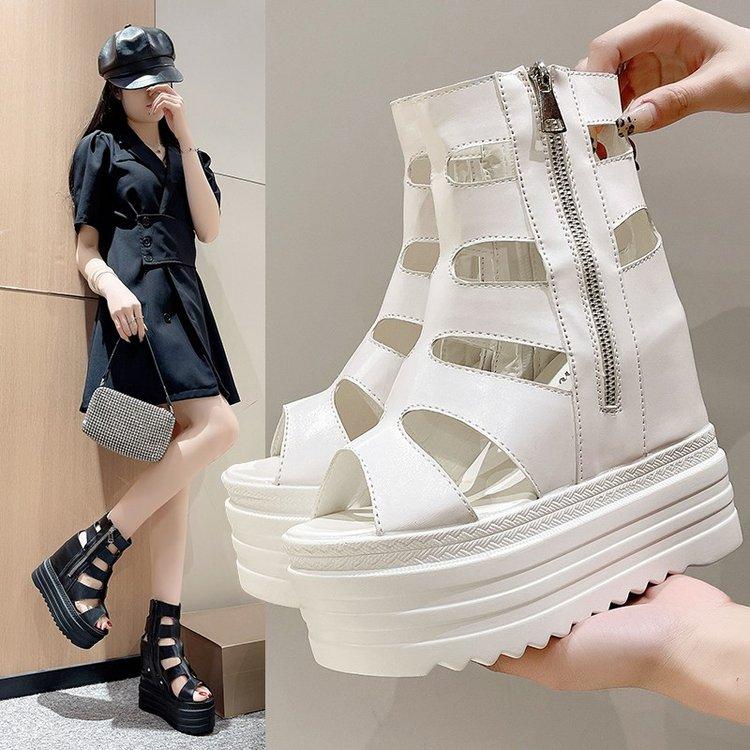Fashion 12CM Thick Bottom Wedges Women's Sandals 2025 Sexy Summer Woman Shoes Fashion Rome Fish Mouth Increase Within Sandals Pumps