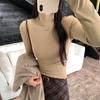 T-shirt Invernale da Donna Grigia a Collo Alto Slim-Fit Manica Lunga - Stile Trendy 2026