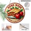 2D Flat 1pc, 8x8 in, Vintage-Style Aluminum Metal Sign - "Home Made" Apple Pie & Apples Decorative Wall Art, Garden Decor for Home, Bar, and More