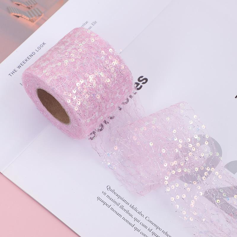 10Yards 6CM Sequin Chiffon Ribbon with Silver Gold Wire for DIY Hair Bow Clothing Sewing Supply Craft Accessories Tulle Ribbon