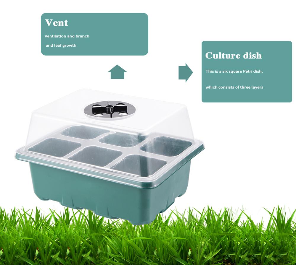 6 Cells Breathable Germination Box Mini Greenhouse Nursery Planter Vegetable Flower Succulent Cultivation Pot LED Growing Light