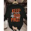 European Sizes 'Keep God First' Crew Neck Printed T-Shirt Comfortable Casual Cool Shirt for Men Stylish Trendy Tee Tops