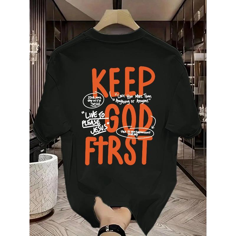 

Европейские размеры Keep God First Футболка с круглым вырезом с принтом Удобная Повседневная Стильная Крутая футболка для Мужчин Стильная Модная Футболка Топы S чёрный