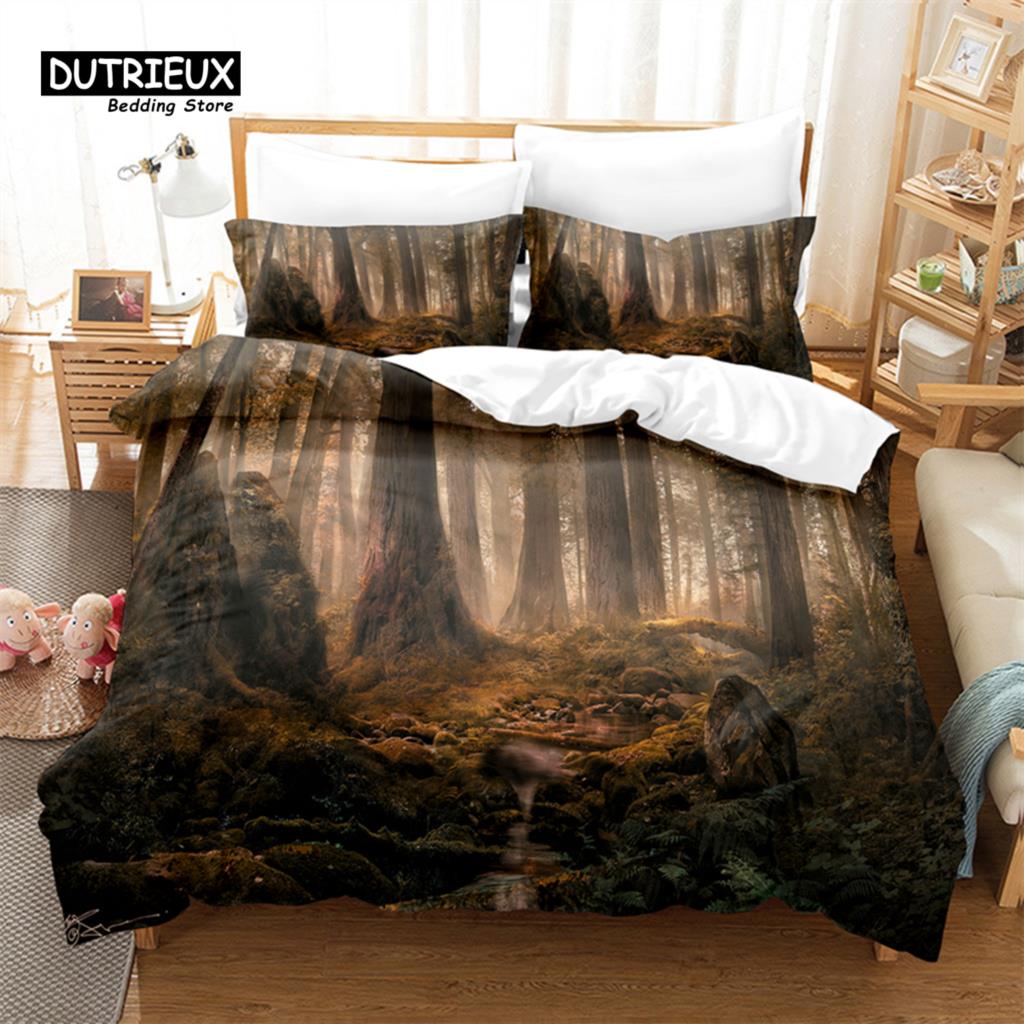 Dichter Wald Bettbezug-Set, Modisches Bettwäsche-Set, Weicher, bequemer, atmungsaktiver Bettbezug, Für Schlafzimmer-Gästezimmer-Dekor