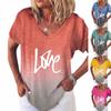 Women's casual short-sleeved V-neck gradient positioning printing T-shirt top