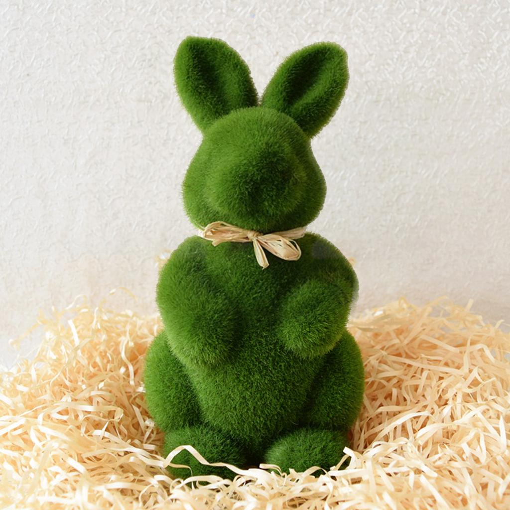 Easter Furry Flocked Bunny Small Sitting Bunny Green Moss Covered Bunny for Home Party Decoration