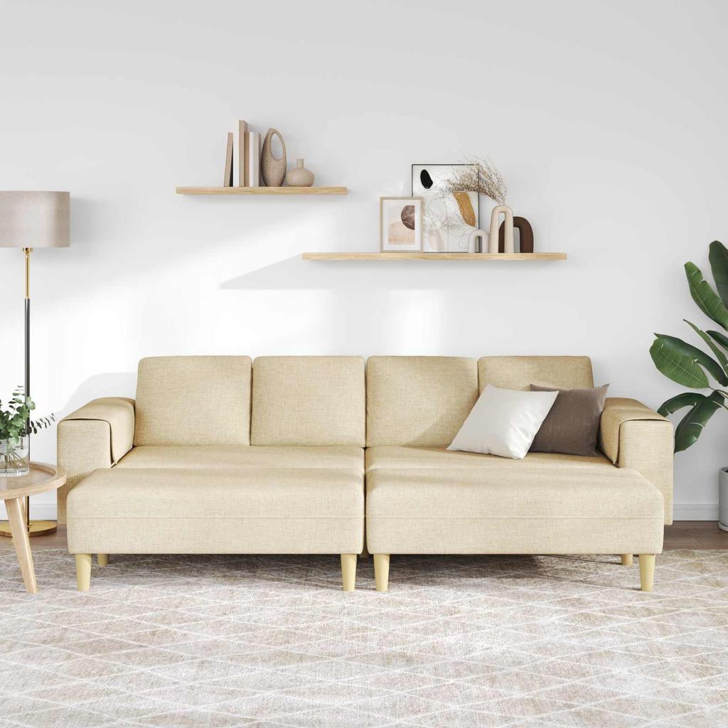 Living Room Sofa Set 3 Pcs Cream Polyester