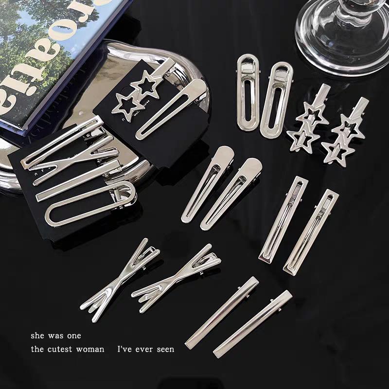 Silver Hollow Metal Hairpin for Women - Duckbill Clip for Forehead & Side Bangs