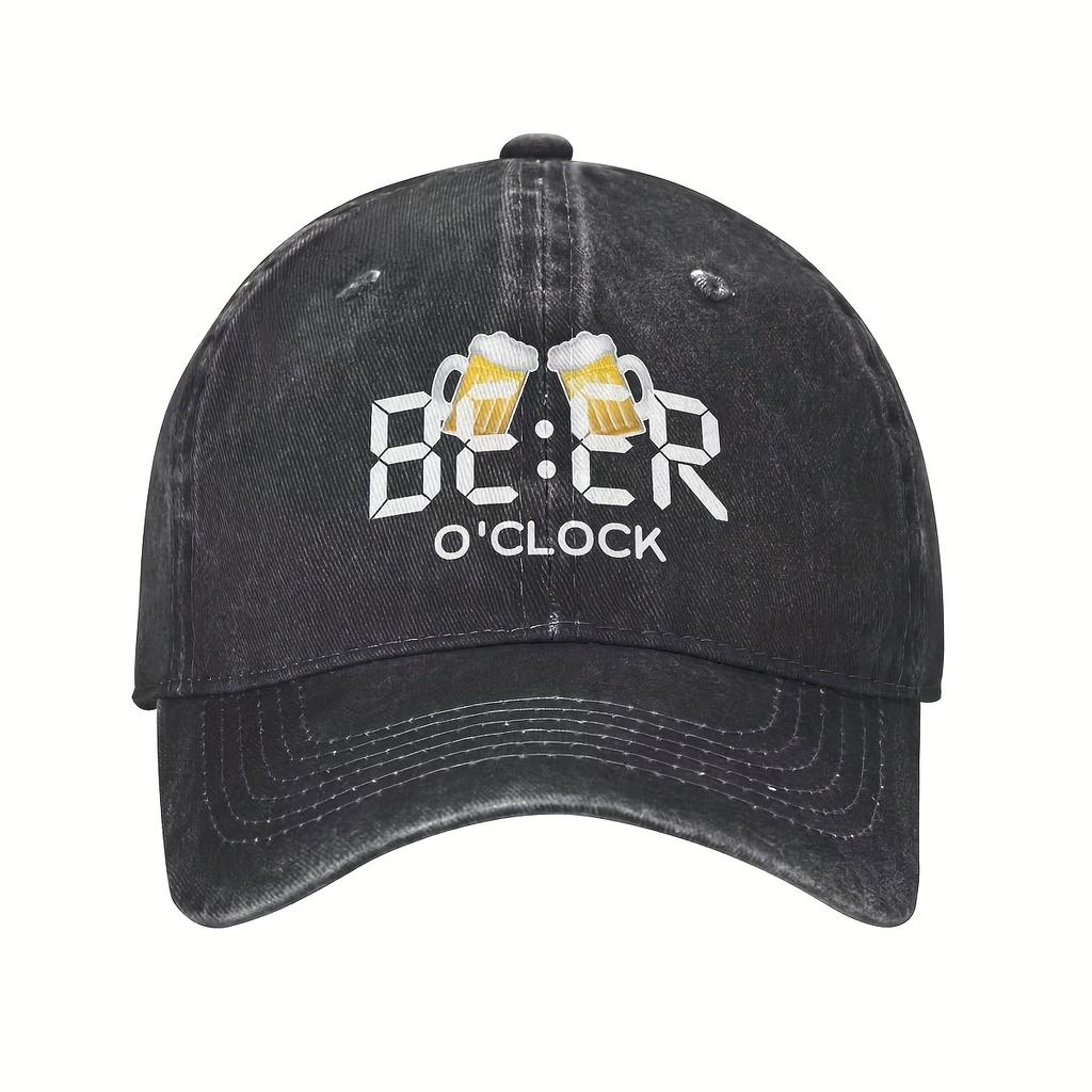 Beer OClock Digital Display Baseball Cap Distressed Cotton Adjustable Casual Hat for Beer Lovers