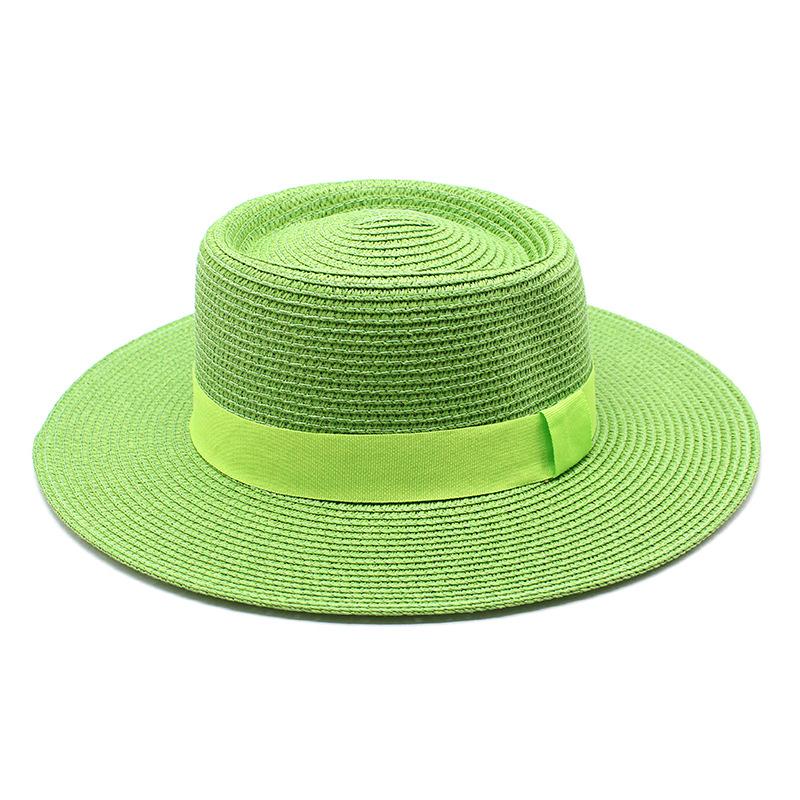 20 Color Summer Beach Sun Hats For Women Man Foldable Round Flat Top Big Brim Straw Hat Solid Color Outdoor Holiday Visor Caps