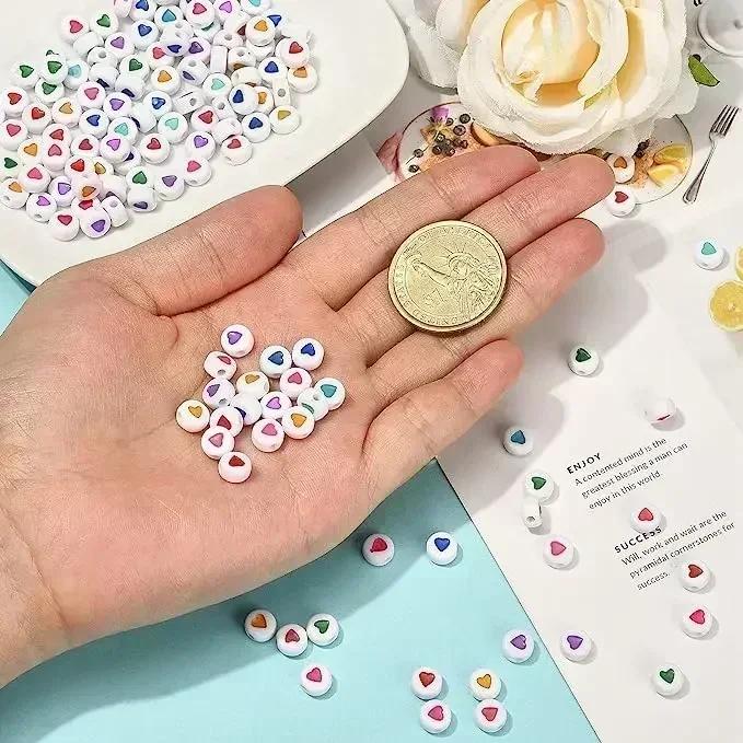 100-500PCS Love Heart Beads Acrylic Colorful Loose Spacer Beads for Jewelry Making DIY Handmade Bracelet Earrings Accessories