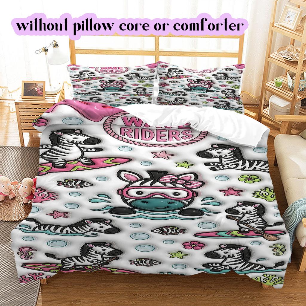 Cute animals surfing Pattern Bedding,Quilt Set Quilt Cover Pillowcase Home Birthday Gift (1*duvet cover+2*pillowcase,without core)