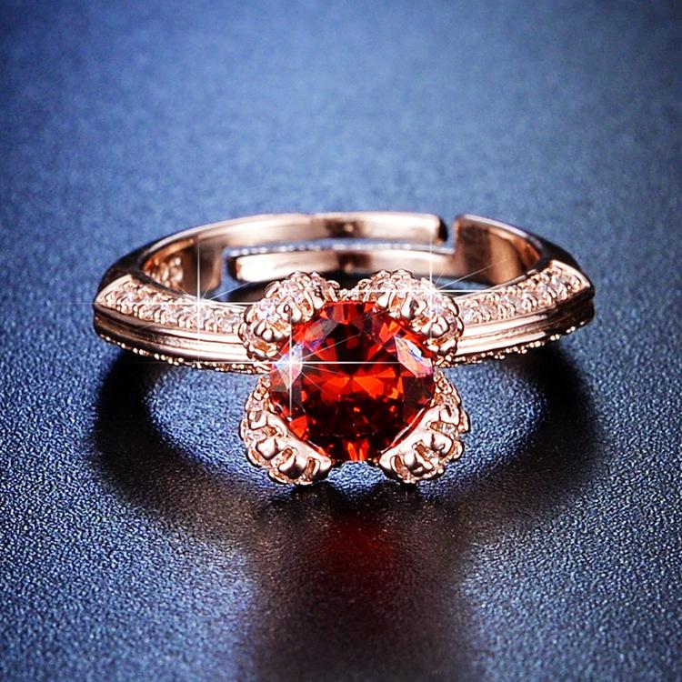 

Новое модное модное имитация граната, красного циркония, бриллиантовое цветное сокровище, полное бриллиантовое открытое кольцо, роскошное женское кольцо для жизни adjustable