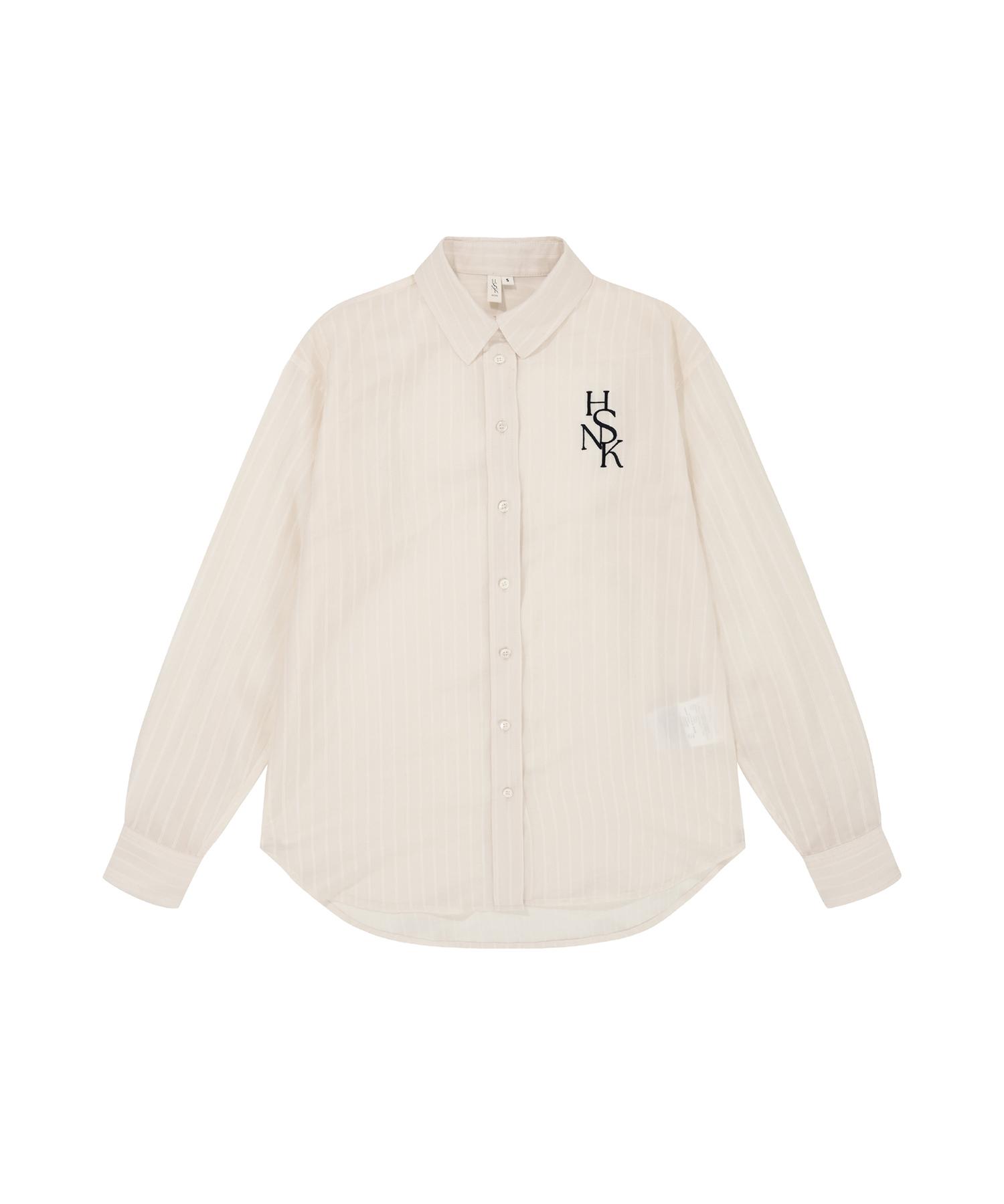Hansukunie See-Through Striped Embossed Ivory Blouse Skyblue/S